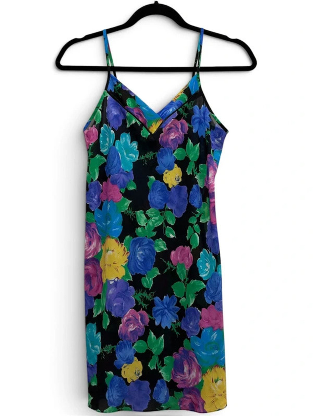 Vintage 80s Eve Stillman Sheer Floral Slip Mini Dress Jewel Tone